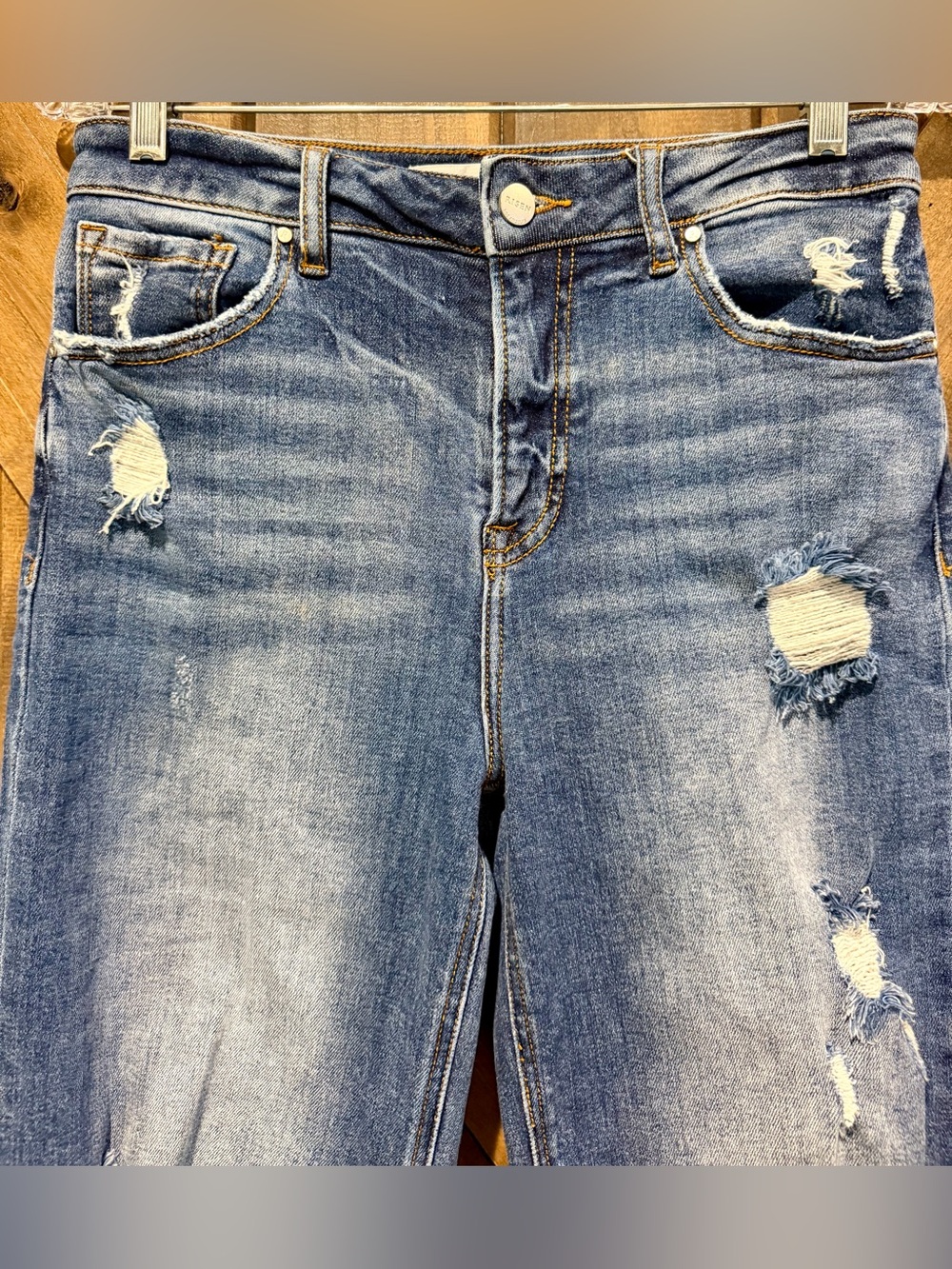 Risen Distressed High Waist Wide Leg Jeans - Picture 9 of 12